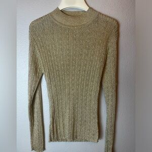 Vintage Cache Gold Metallic Long Sleeve Fitted High Neck Size S
